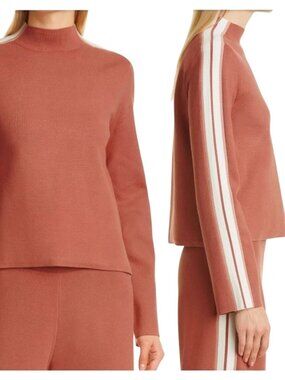 VERONICA BEARD Retha Mock Turtleneck TERRACOTTA SWEATER L Structured Lagenlook